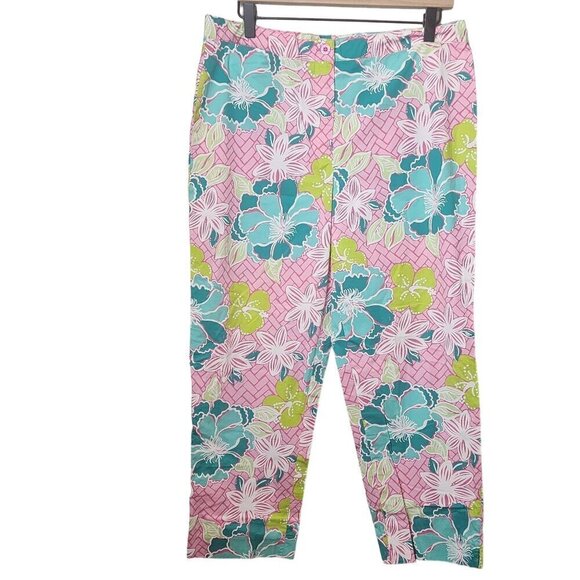 Lilly Pulitzer floral capris pants size 12 Hibiscus Pink Beach Mat pattern - Picture 1 of 13